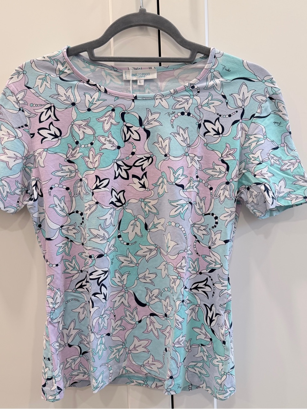 Authentic Emilio Pucci Firenze Pastel Floral Print Stretch Top Size Large Italy